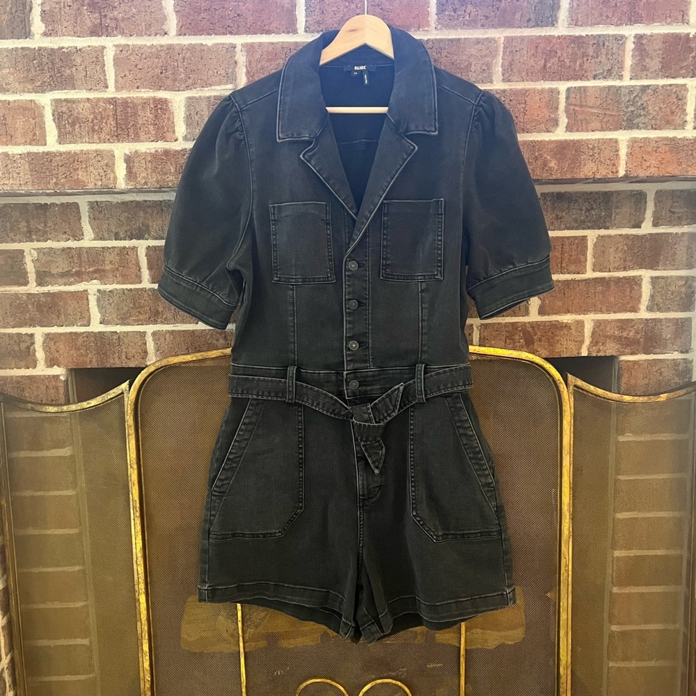 PAIGE washed black denim romper